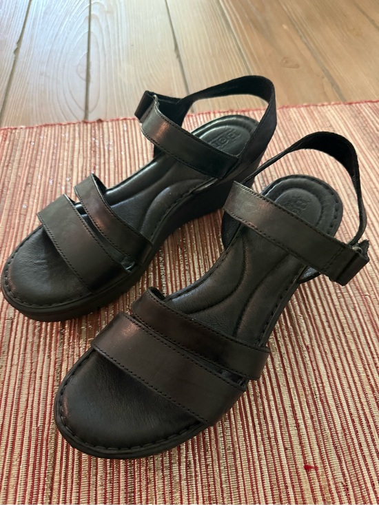 Born Shoes - Born Black Leather Wedge Sandals